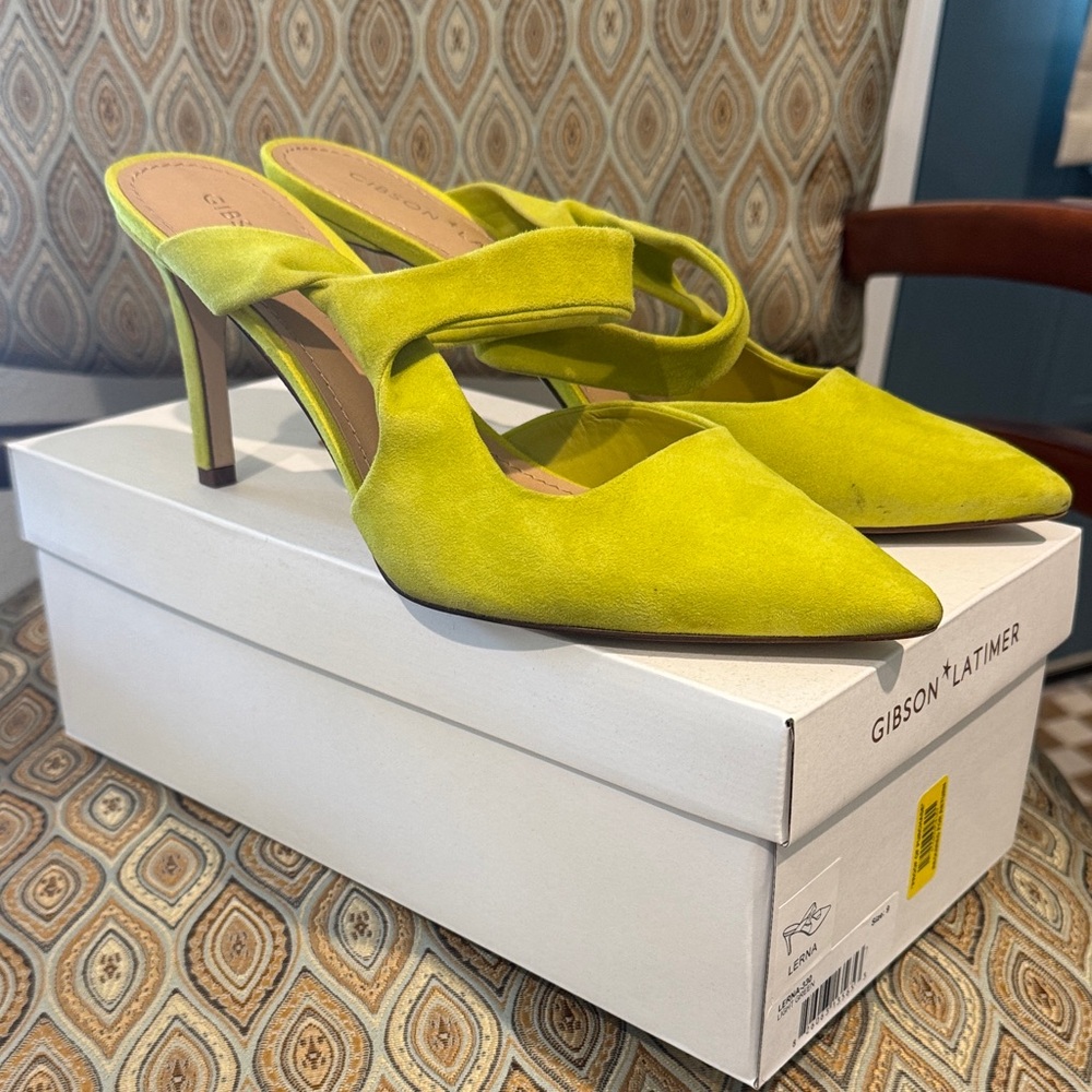 Gibson Latimer Bright Lime Suede Pointed Mule Heels